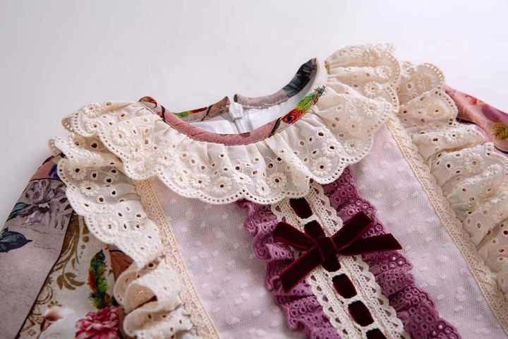 OEM Pettigirl Girls Floral Dress With Bow-موديل مع ياقة