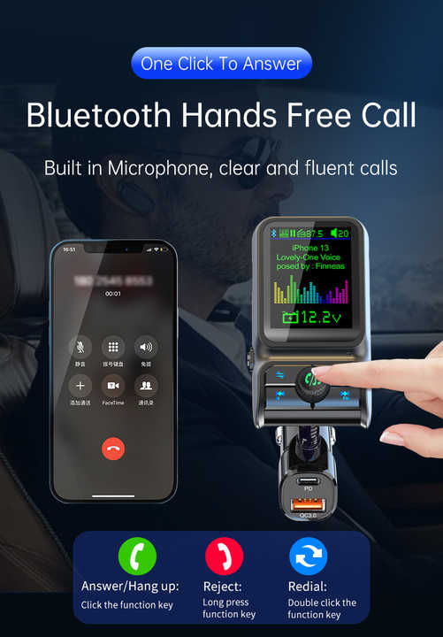 Factory Bluetooth Car Charger PD3.0 QC3.0 EQ Audio FM 