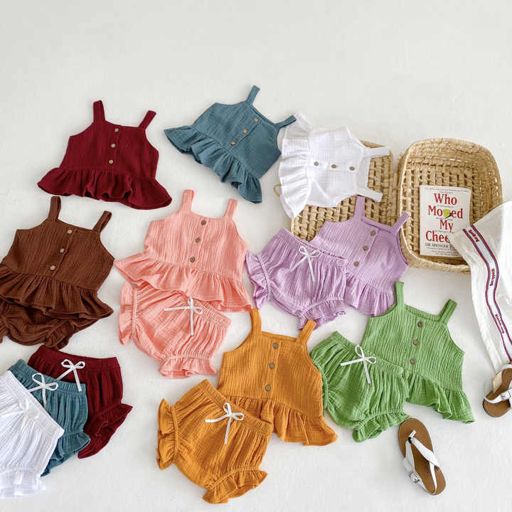 طقم ملابس صيفية بدون أكمام للفتيات الصغيرات Toddler Girls Summer Sleeveless Clothes Set Kids