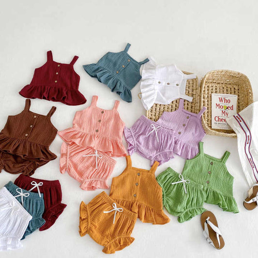 طقم ملابس صيفية بدون أكمام للفتيات الصغيرات Toddler Girls Summer Sleeveless Clothes Set Kids