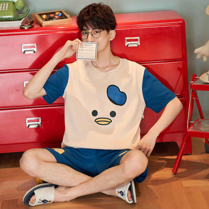 Plus Size Men's Pajamas, Men's Casual Cotton Pajama Sets, Summer Short Sleeve Pajamas 