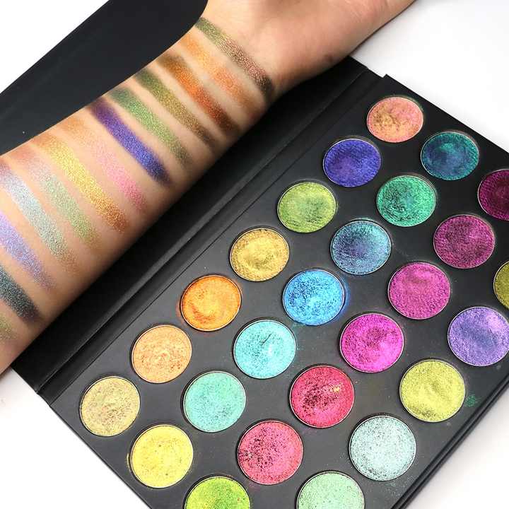 28 اللون طقم مكياج تسمية خاصة معدنية المصطبغة ضغط لامعة سباركلي بريق mutil الكروم عينيه لوحة28 Color Makeup Kit Private Label Metallic Pigmented Pressed Shiny Sparkly Glitter Mutil Chrome Eyeshadow Palette