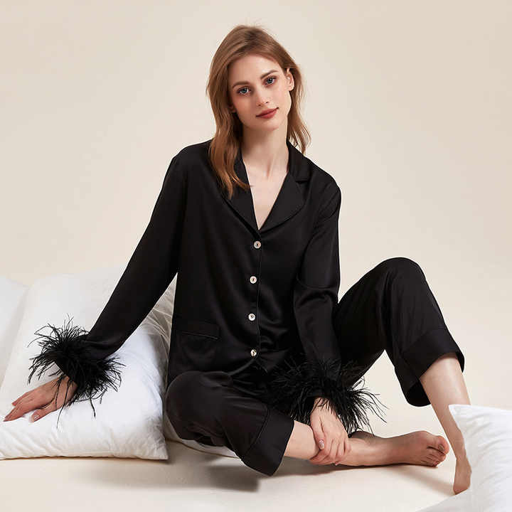 Luxury silk long sleeve pajamas for women 