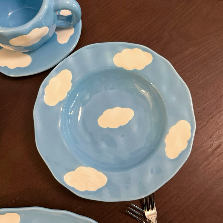 Blue Sky Cloud Hand Painted Coffee Pot Set 