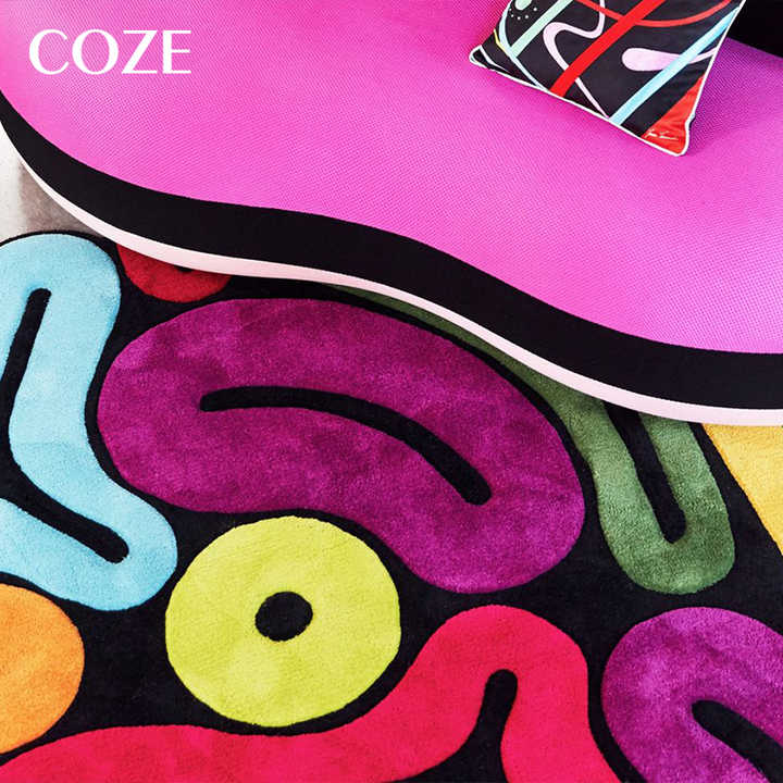 Special Shaped Cubo Rug Made of Nordic Wool with Color Contrast Upscale Rug for Living Room Sofa 