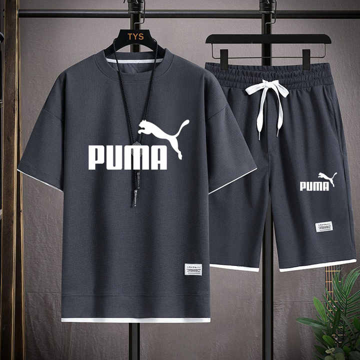 High Quality Men's Short Sleeve Top and T-Shirt Set Durable Breathable for Summer Outdoor Activities Printed Pattern 