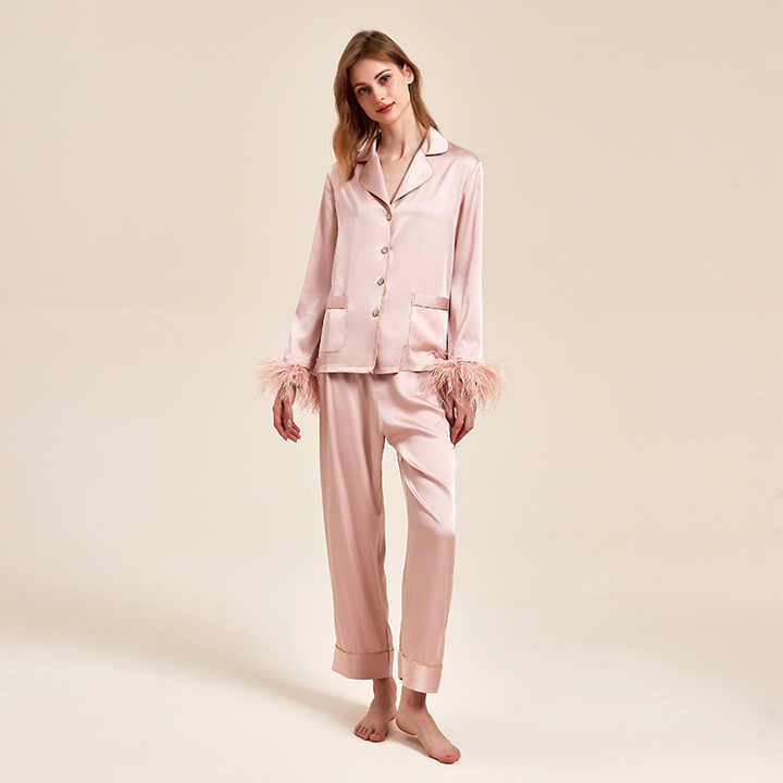 Luxury silk long sleeve pajamas for women 