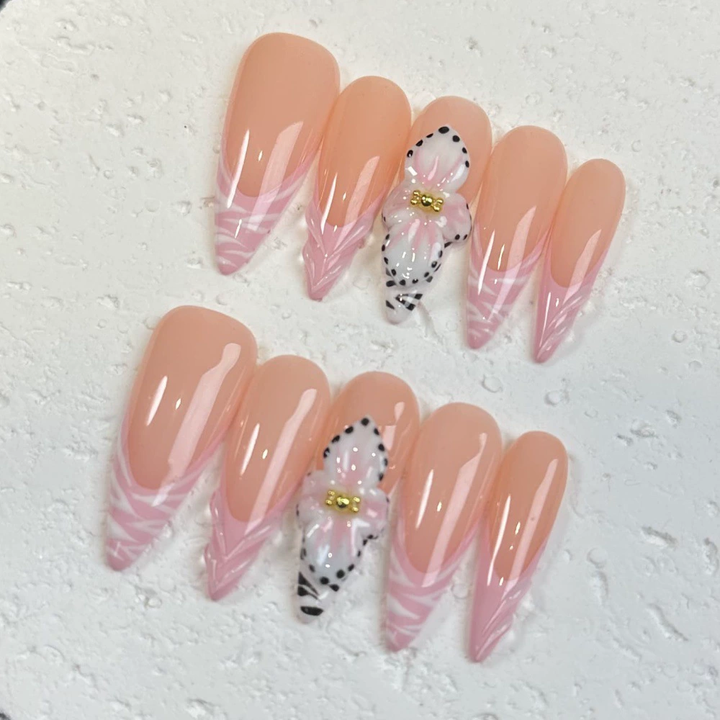 Handmade Ultra-Long Pear-Shaped French Pearl Nail 