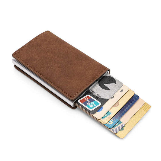 Pop Up PU Leather Metal Wallet RFID Blocking Automatic 