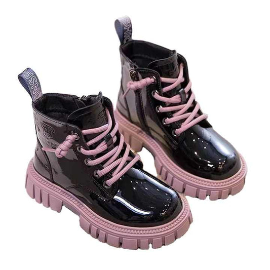 Conison Children's Shoes Korean Fashion Designer Candy Lace-up Boys Girls Autumn Winter PU Leather Outdoor Shoes 