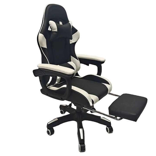 كرسي دوار بظهر عالٍ برو مع وسادة برقبة مدمجة أسود وأبيض للمكتب المنزلي