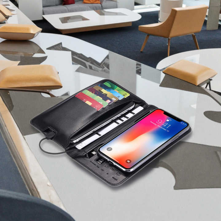 محفظة جلدية أصلية فاخرة للرجال مزودة بشاحن . Luxury Genuine Leather Men's Wallet with 6800mAh