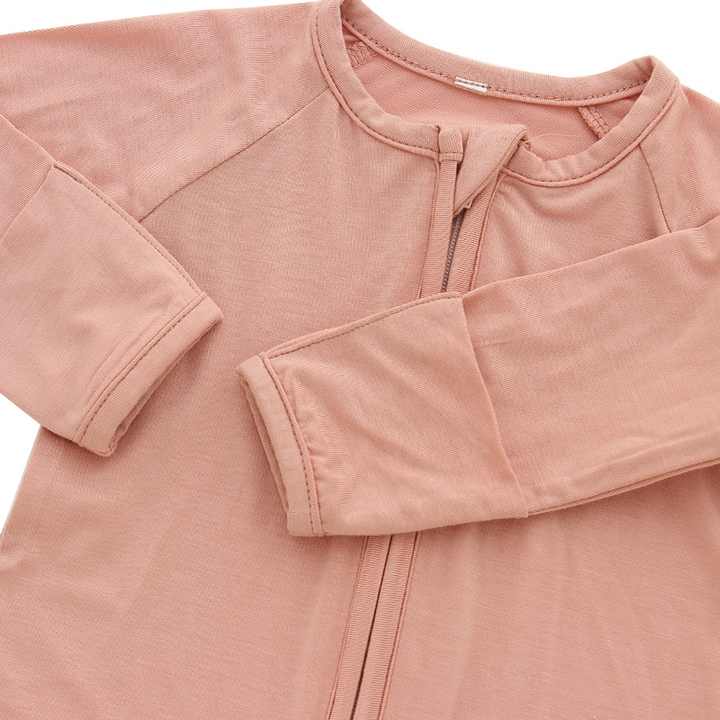 Newborn Baby Unisex Soft Bamboo Viscose Long Sleeve Romper with Zipper and Folded Mittens Baby Romper 