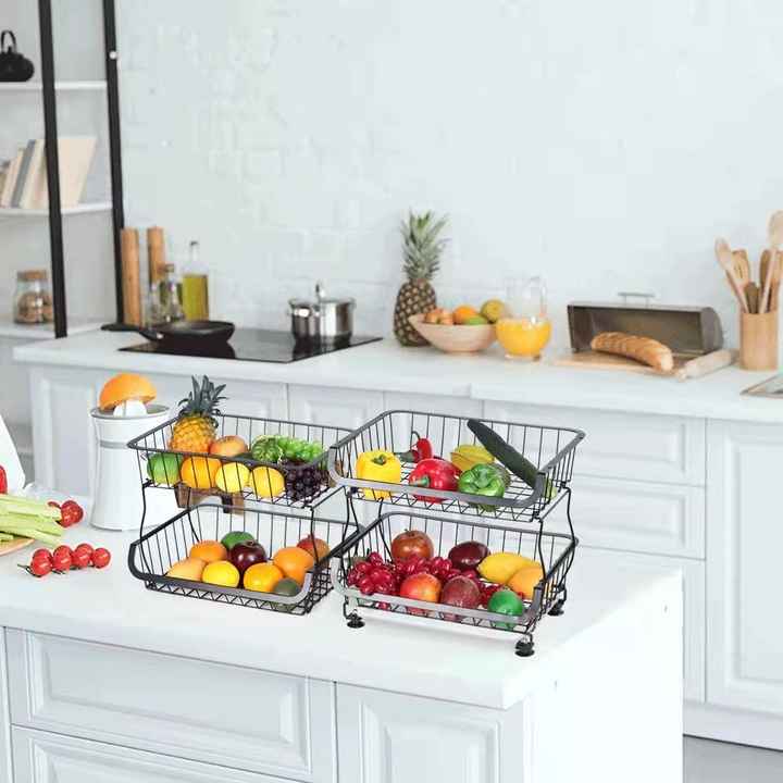 Metal Kitchen Home Organizer Home Organizer Wire Fold Stackable Baby Toys Metal Fruit Vegetable Storage Baskets 