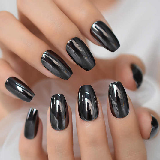 Metallic Black Fake Nail Reflective Surface 