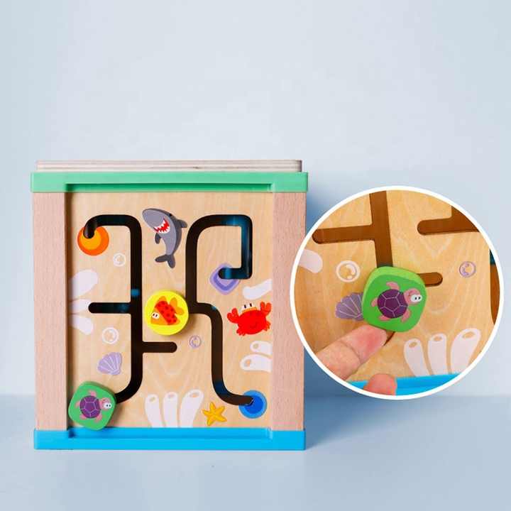 Educational Wooden Multifunctional Jewelry Box Round Beads Cube Toy for Kids 
