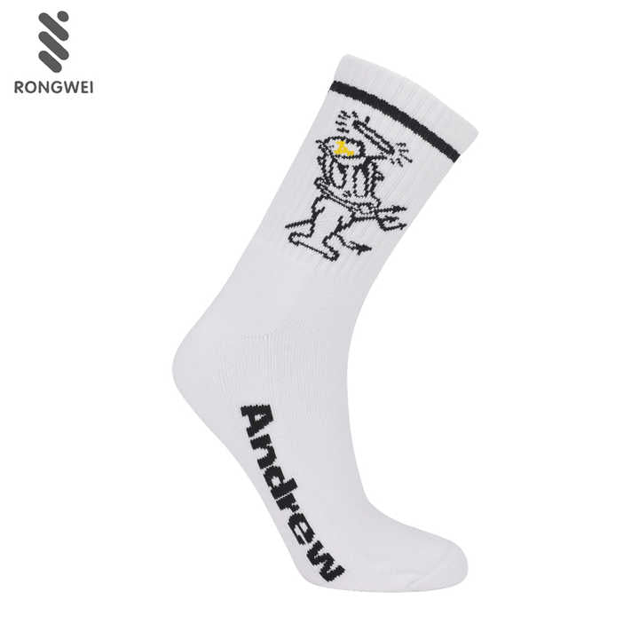 Fashion Cartoon Crew Casual Sports Socks White Custom Basketball Crew Running Socks 