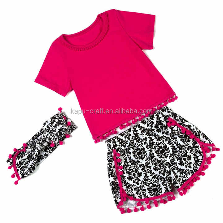 Clothing Pompom Set Kids Summer Gift Sets- طقم ملابس أطفال قطنية عالية الجودة