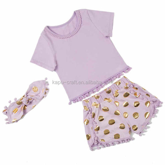 Clothing Pompom Set Kids Summer Gift Sets- طقم ملابس أطفال قطنية عالية الجودة