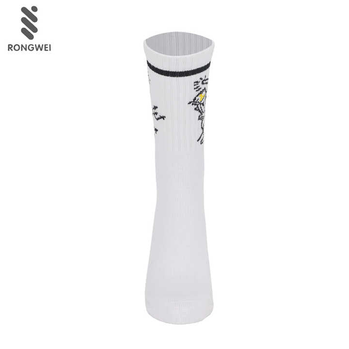 Fashion Cartoon Crew Casual Sports Socks White Custom Basketball Crew Running Socks 