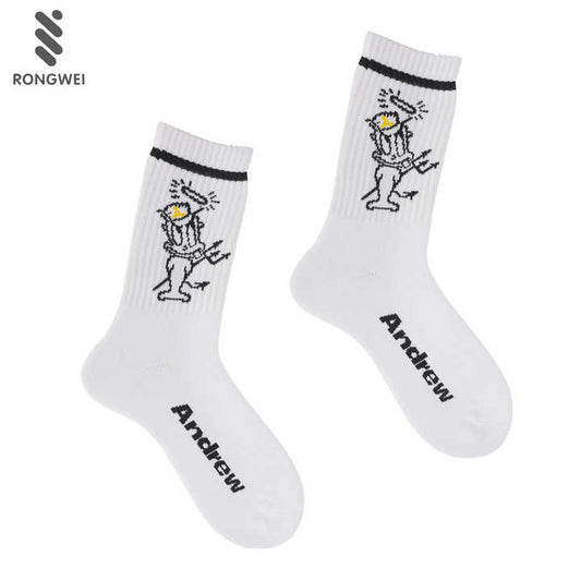 Fashion Cartoon Crew Casual Sports Socks White Custom Basketball Crew Running Socks 
