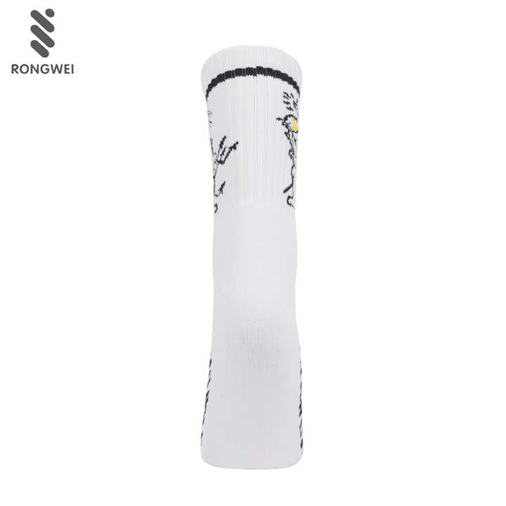 Fashion Cartoon Crew Casual Sports Socks White Custom Basketball Crew Running Socks 