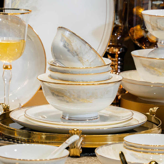 Luxury Bone China Plates with Gold Rim Dessert Plates 