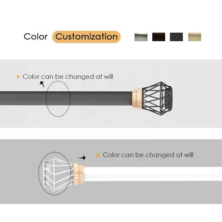 New Design Wooden Custom Flower Head Metal Curtain Rods Indoor 