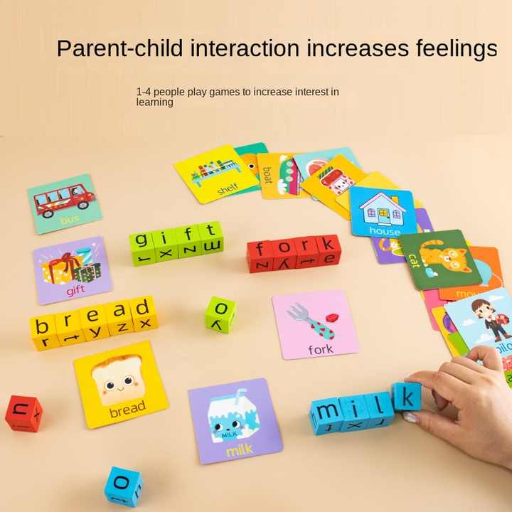 مكعبات بناء الحروف الخشبية، ألعاب تهجئة، أبجدية  Wooden Letter Building Blocks, Spelling Toys, English