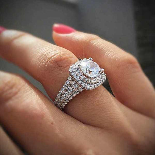 Bizuteria Wedding Diamant Gemstone Whit خاتم زركون فضي اللون للنسا-  ء