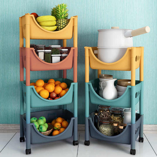 Hot Sale Kitchen Storage Rack 3 Tier Plastic Basket Organizer Storage Cart Rack 
