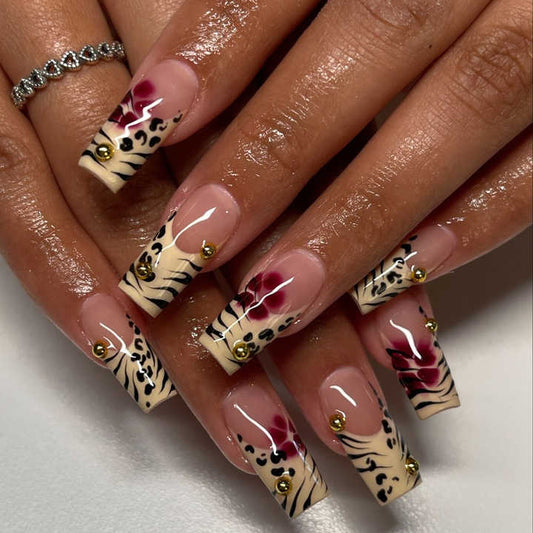 Pcs French Leopard Print Glitter Acrylic Nails 