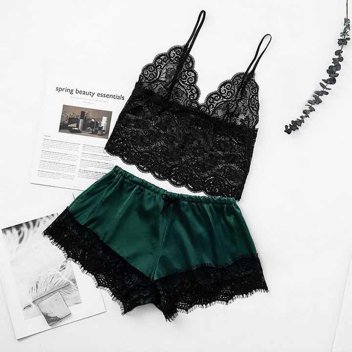 Women's Sexy Lingerie Satin Lace V-Neck Babydoll Sleepwear ملابس نوم مثيرة ملابس نوم نسائية