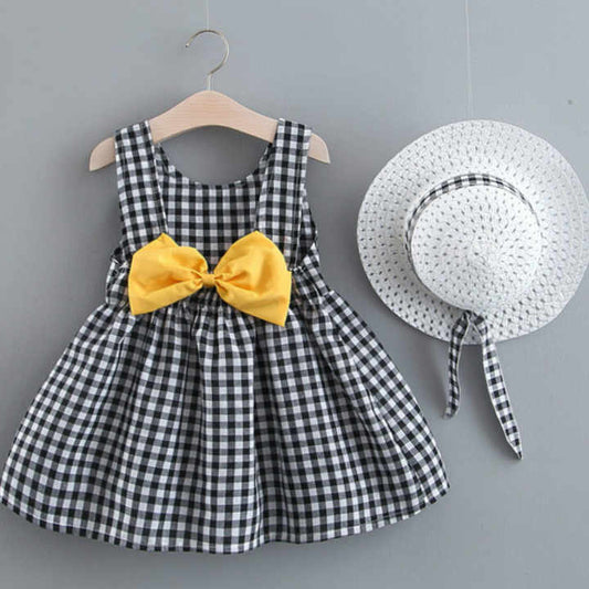 Baby Girl Dress Print Plaid Bow Summer-فستان بناتي مطبوع