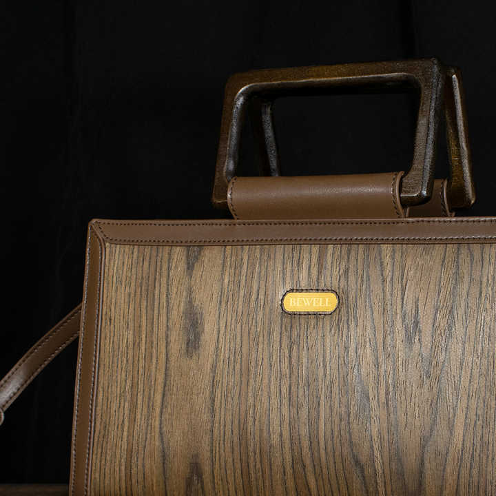 New Arrival Genuine Leather Women's Handbag with Walnut Wooden Handle, Classic Elegant Handbags with Zipper Designer Bags for Women