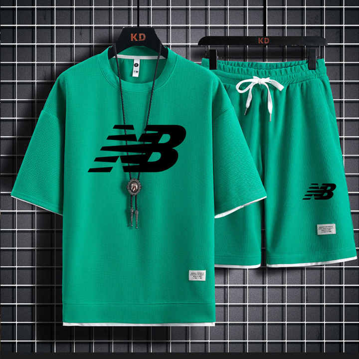 Men's 2 Piece T-Shirt Set Summer Vacation Leisure Clothes Plus Size Five Quarter Loose Hip Hop Pants Fit 