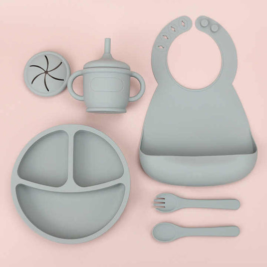 Silicone Baby Food Bowl Fork Spoon Bib Children. مجموعة أدوات مائدة للأطفال من السيليكون، وعاء طعام للأطفال،