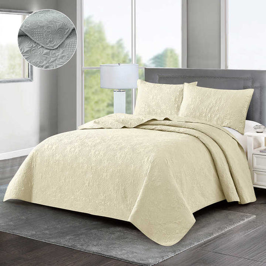 3-Piece Preferred Quality Ultrasonic Quilted Microfiber Bedspread in Luxury Flower Pattern 