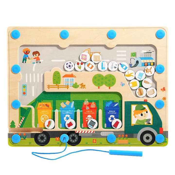 ألعاب ألغاز منطقية وتصنيف القمامة للأطفال من   Wooden Logic Puzzles and Trash Sorting Games