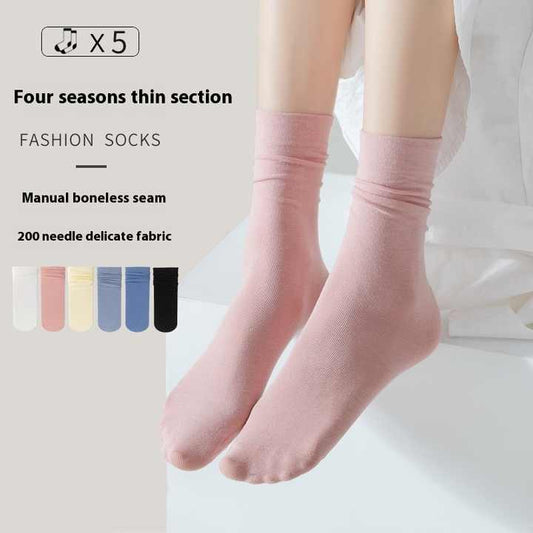 Korea Style with Logo Cuff for Daily Use Sandalsجوارب نسائية صيفية سوداء بدون عظمة من القطن، محبوكة على الطراز الكوري