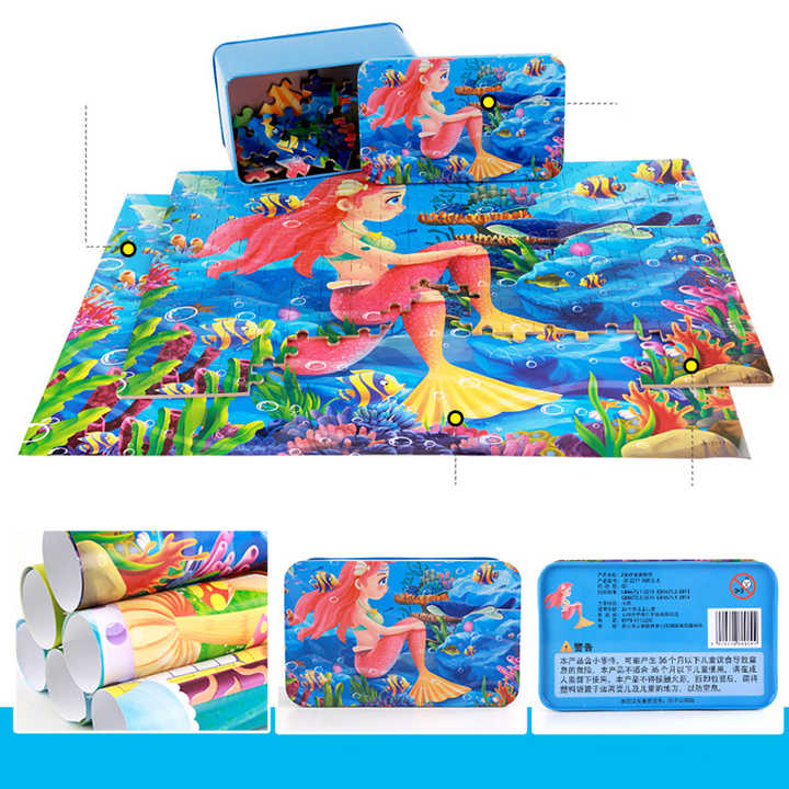 200 قطعة الطفل الكرتون لغز الحديد صندوق . 200 Pieces Child Cartoon Puzzle Iron Wooden Box