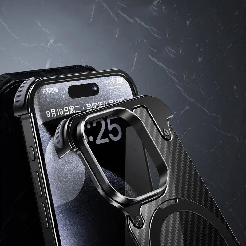 Luxury Carbon Fiber Magnetic Metal Aluminum Frameless Back Cover for iPhone 16 Pro Max 