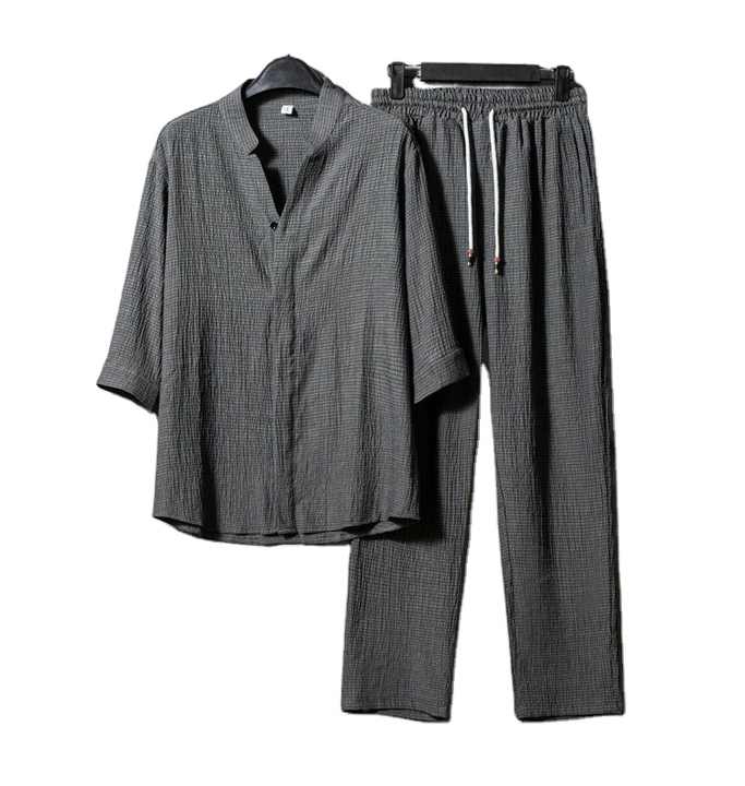 مجموعات ملابس الرجال قميص غير رسمي بنصف كم ورباط Men's Clothing Sets Casual Half Sleeve Tie Shirt