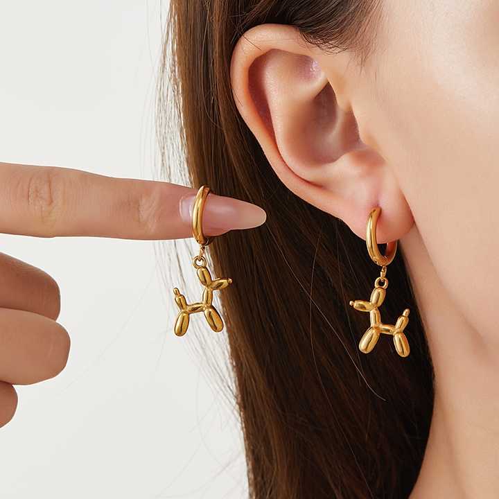 Cute 18K Gold Plated Stainless Steel-أقراط على شكل كلب