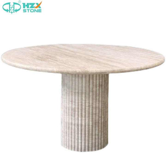 able Kitchen &amp; Restaurant Furniture Home Use Marble Travertine Top طاولة طعام مستديرة من الحجر الطبيعي
