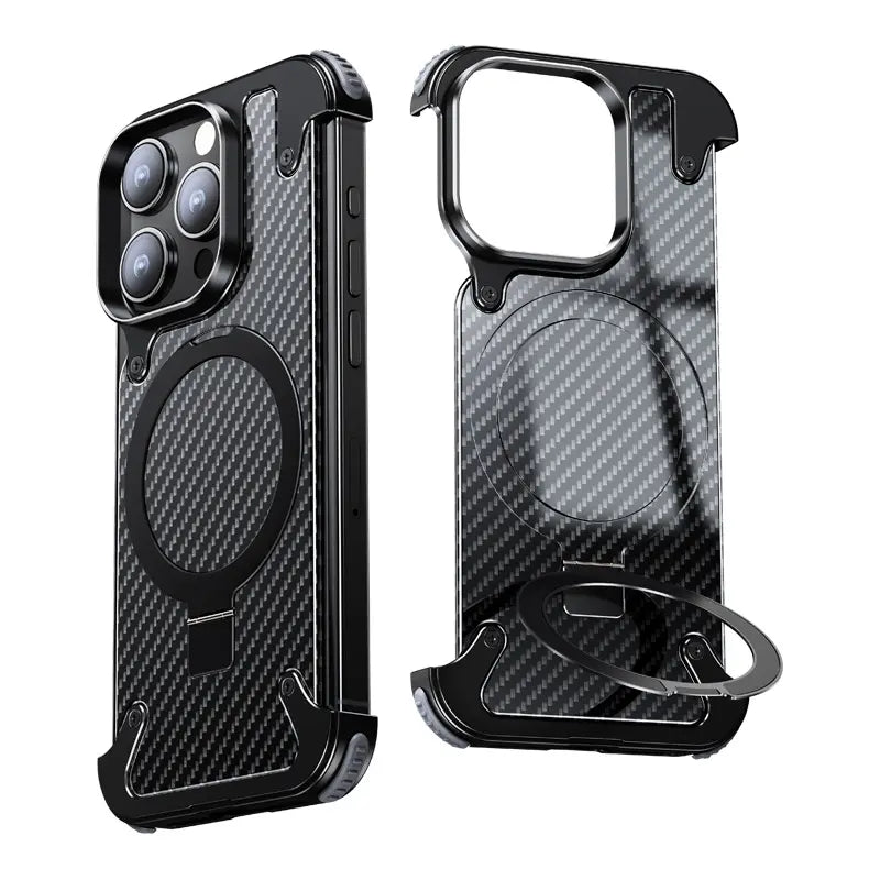 Luxury Carbon Fiber Magnetic Metal Aluminum Frameless Back Cover for iPhone 16 Pro Max 
