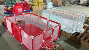 Large playpen with door and basket Playpen with special feature 