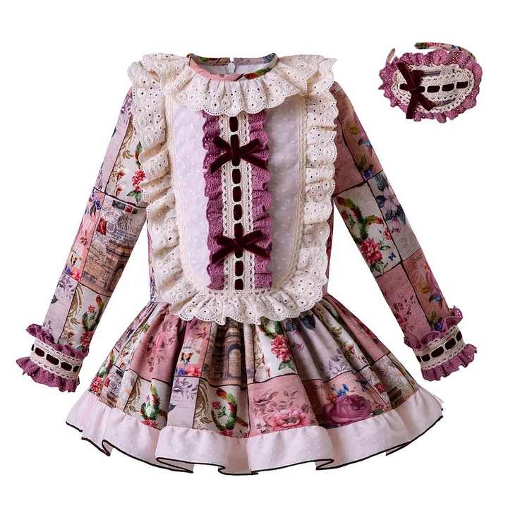 OEM Pettigirl Girls Floral Dress With Bow-موديل مع ياقة