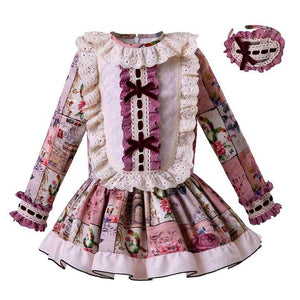 OEM Pettigirl Girls Floral Dress With Bow-موديل مع ياقة
