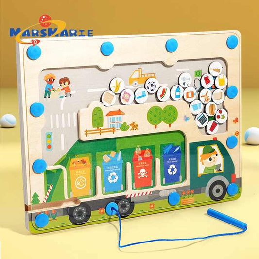 Wooden Logic Puzzles and Trash Sorting Games for Kids 